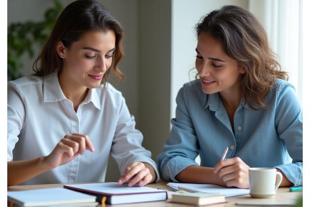 One-on-one French tutoring session with a student and a teacher.